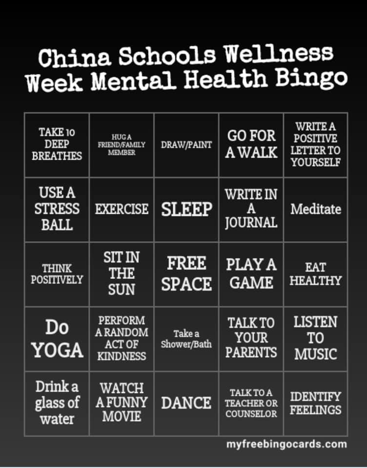 China School Mental health bingo